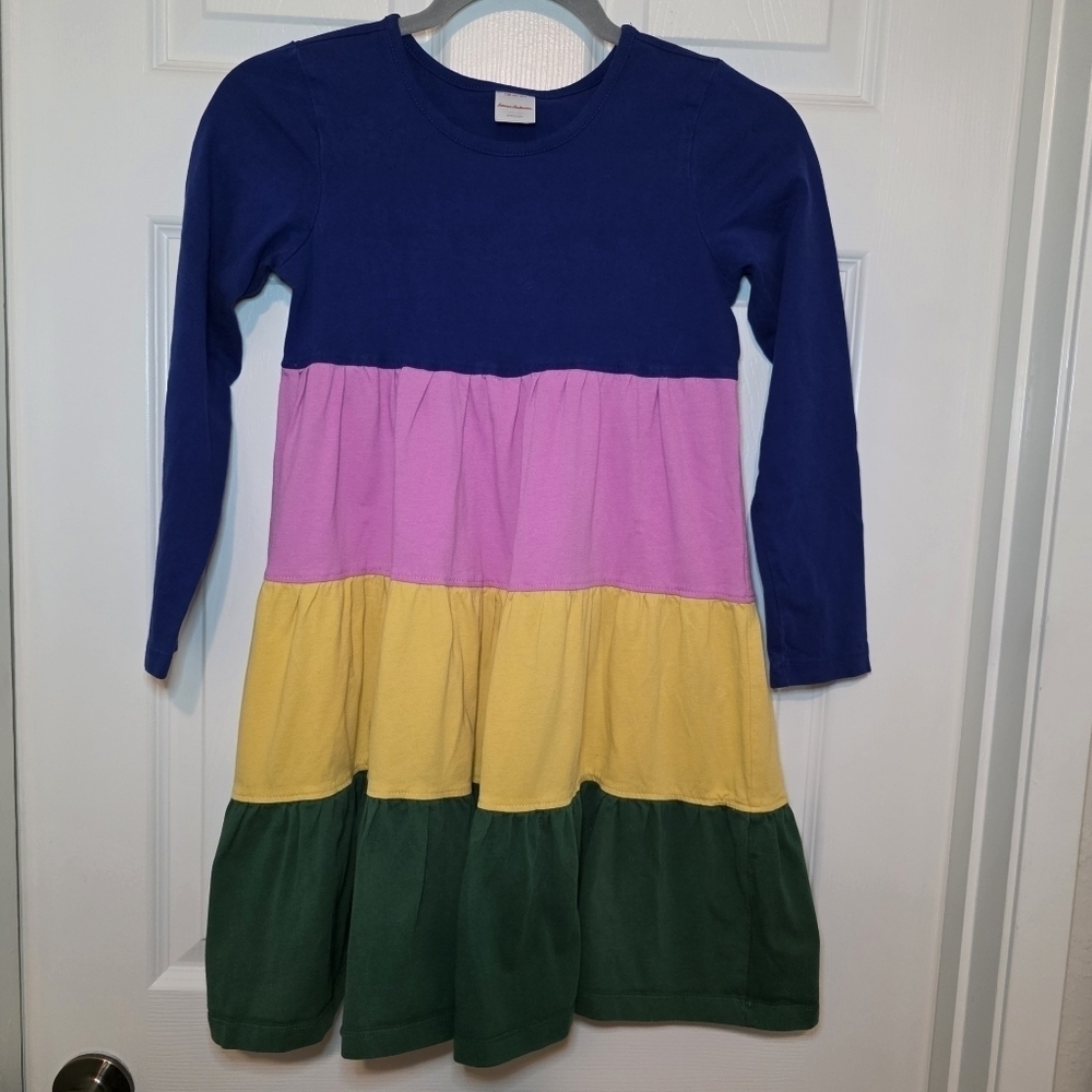 Hanna Andersson Dress Girls 130 8 Striped Colorful Long Sleeve Tiered